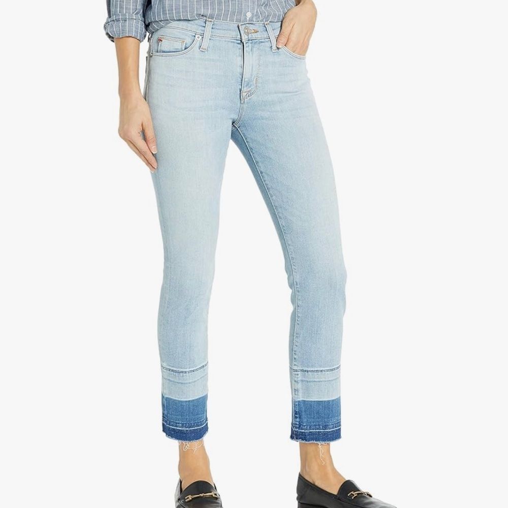 Hudson Midrise Crop Zoeey Jeans Light Blue Denim with Contrast Stitching